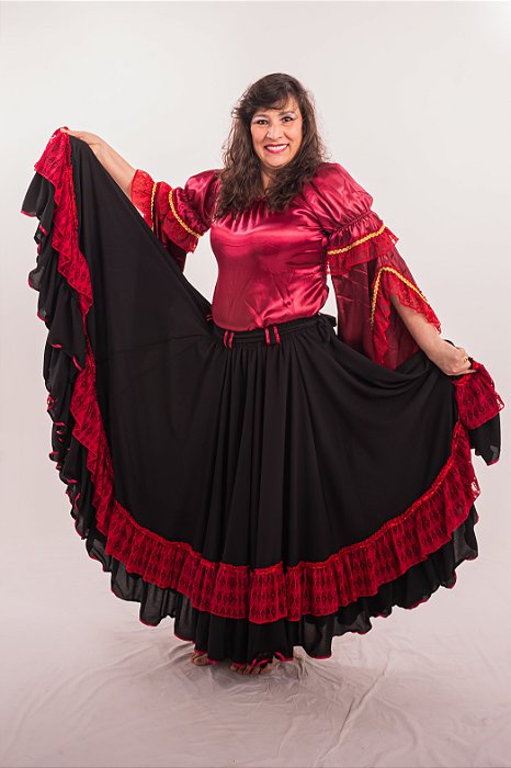 Saia Longa Cigana Modelo 2 Babados com 14 metros de roda