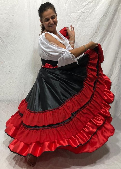 Saia Cigana Madalena com 3 Babados com 14 metros de roda