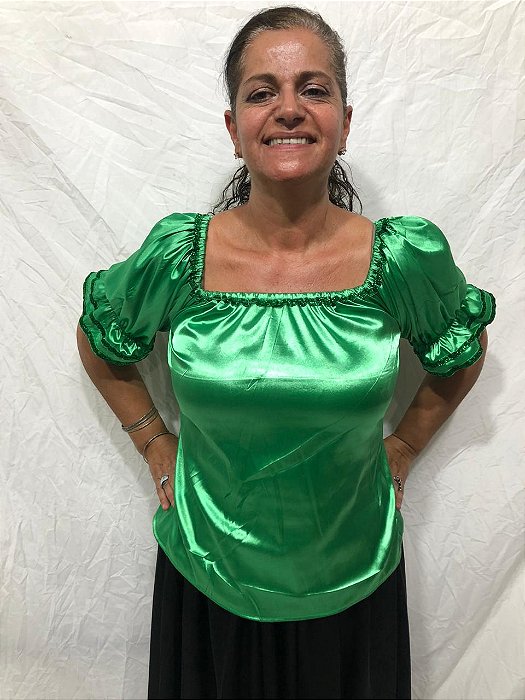 Blusa Estilo Ciganinha com Manga Curta Moda Cigana Verde