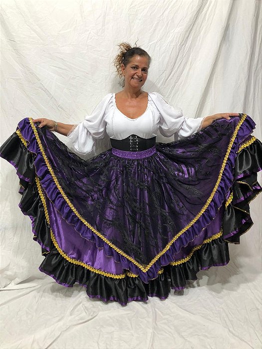 Saia Sobre Saia Preto com Roxo modelo tipo Bruxa