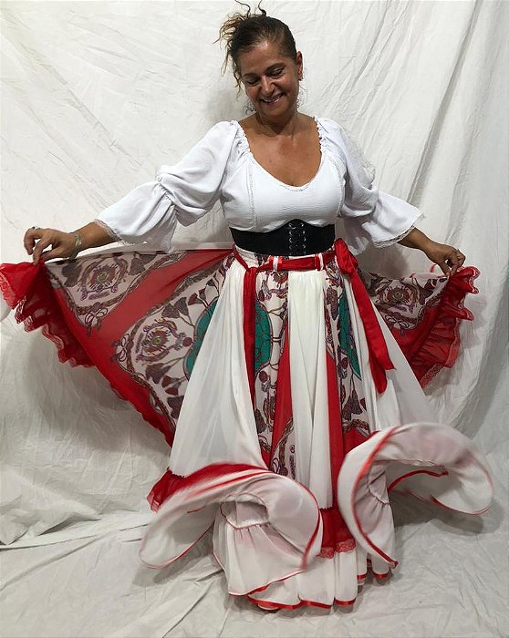 Saia Longa Cigana Modelo 2 Babados com 14 metros de roda