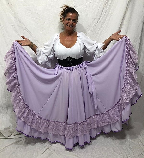 Saia Longa Cigana Modelo 2 Babados com 14 metros de roda