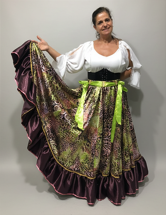 Saia Longa Cigana Modelo 1 Babado com 12 metros de roda Bordô