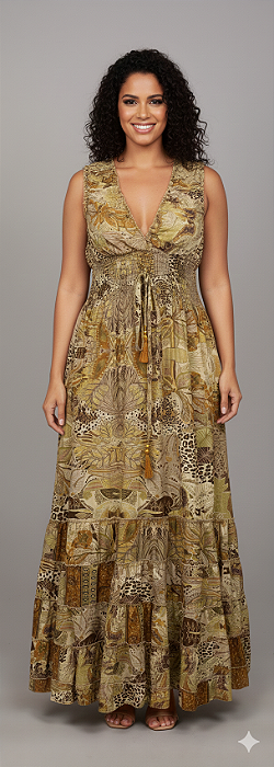 Vestido Longo Moda Indiana Boho Chic Modelo Luxo Estampado