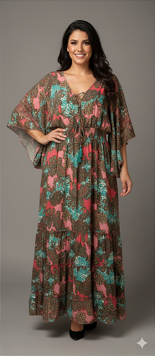 Vestido Longo Modelo Luxo Bordado Moda Indiana