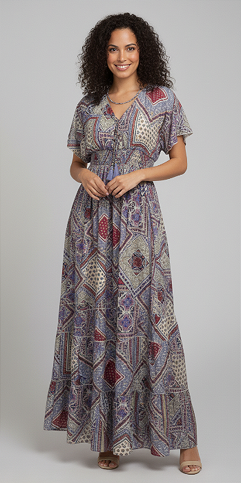 Vestido Longo Modelo Luxo Bordado Moda Indiana