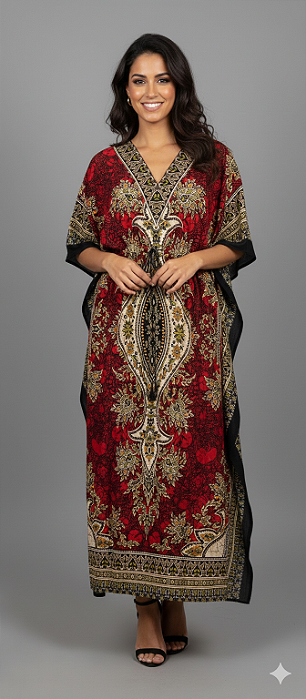 Kaftan Vestido Longo Saida de Praia Estampada