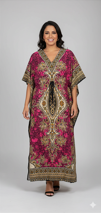 Kaftan Vestido Longo Saida de Praia Estampada