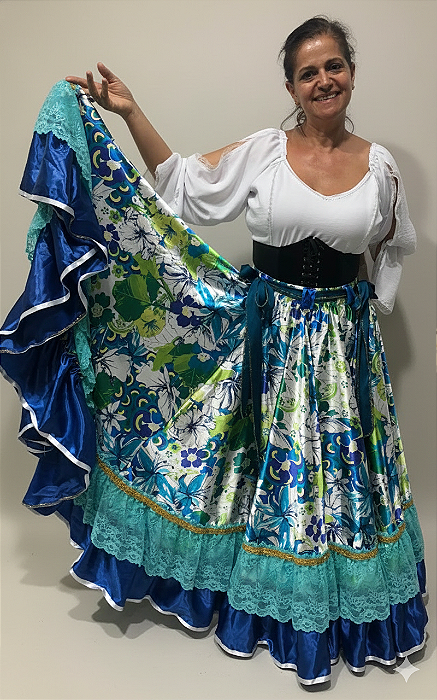 Saia Longa Cigana Modelo 2 Babados com 14 metros de roda