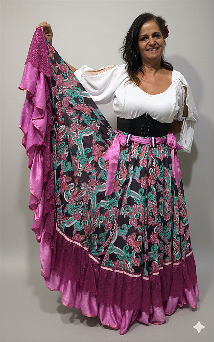 Saia Longa Cigana Modelo 2 Babados com 14 metros de roda