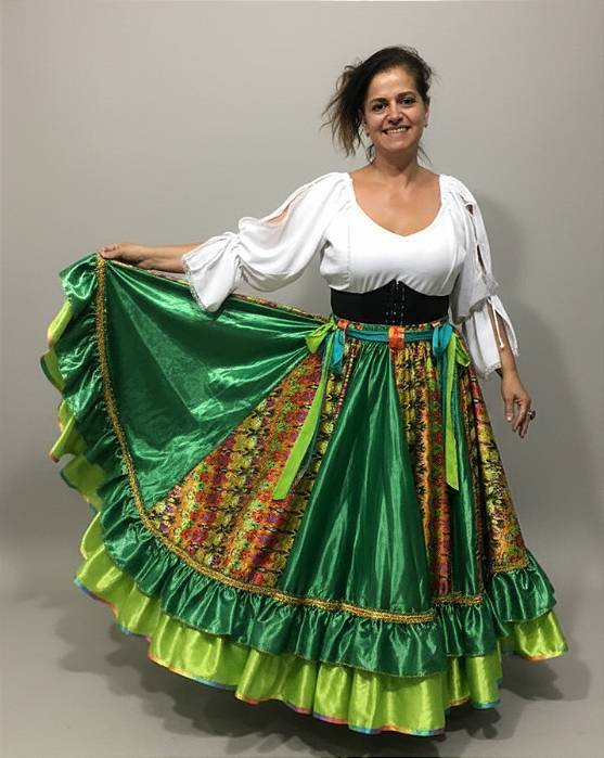 Saia Longa Cigana Modelo 2 Babados com 14 metros de roda