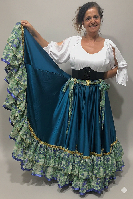 Saia Longa Cigana Modelo 2 Babados com 14 metros de roda