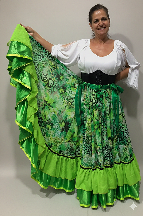 Saia Longa Cigana Modelo 2 Babados com 14 metros de roda
