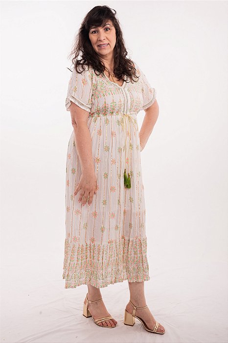 Vestido Longo Modelo Luxo Bordado Moda Indiana