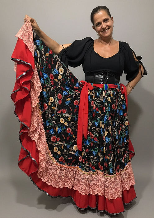 Saia Longa Cigana Modelo 2 Babados com 14 metros de roda