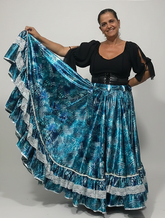 Saia Longa Cigana Modelo 2 Babados com 14 metros de roda