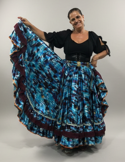 Saia Longa Cigana Modelo 2 Babados com 14 metros de roda