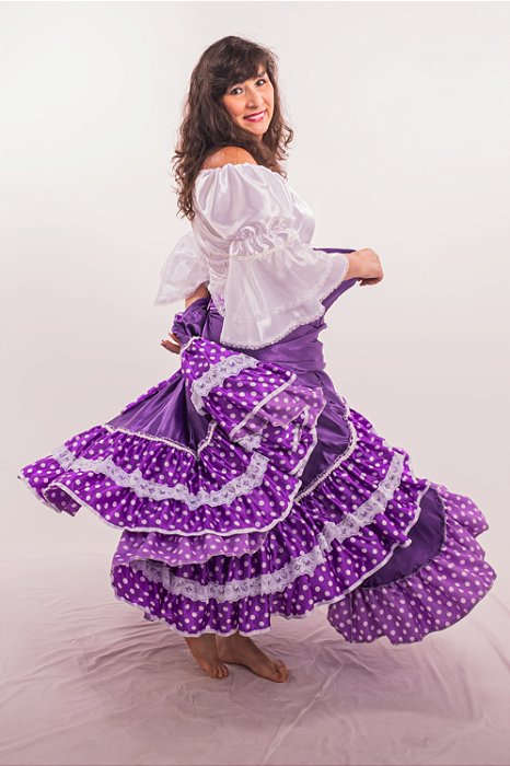 Saia Longa Cigana Modelo 2 Babados com 14 metros de roda