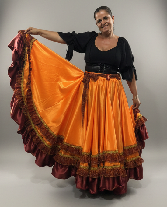 Saia Longa Cigana Modelo 2 Babados com 14 metros de roda