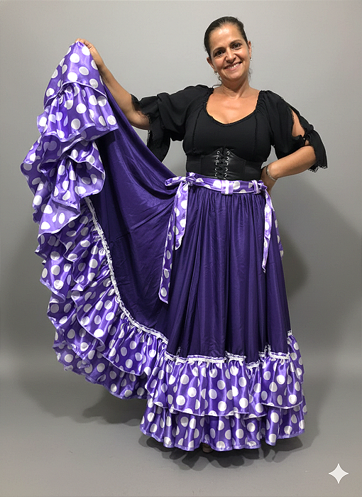 Saia Longa Cigana Modelo 2 Babados com 14 metros de roda