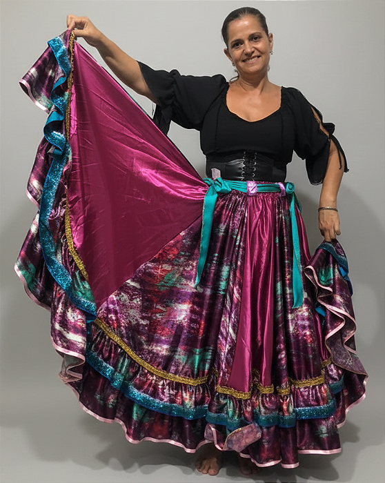 Saia Longa Cigana Modelo 2 Babados com 14 metros de roda