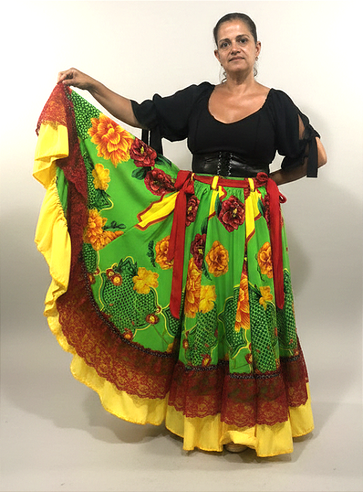 Saia Longa Cigana Modelo 2 Babados com 14 metros de roda