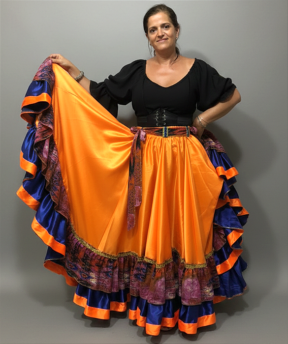 Saia Longa Cigana Modelo 2 Babados com 14 metros de roda