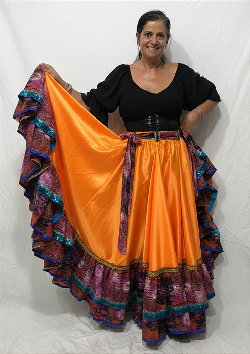 Saia Longa Cigana Modelo 2 Babados com 14 metros de roda