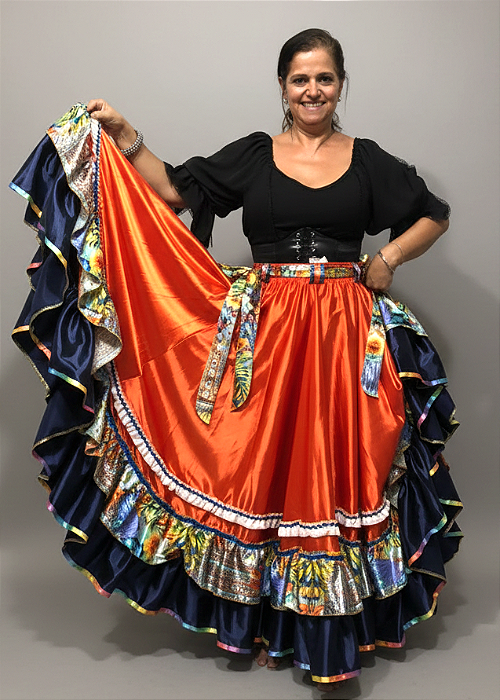 Saia Longa Cigana Modelo 2 Babados com 14 metros de roda