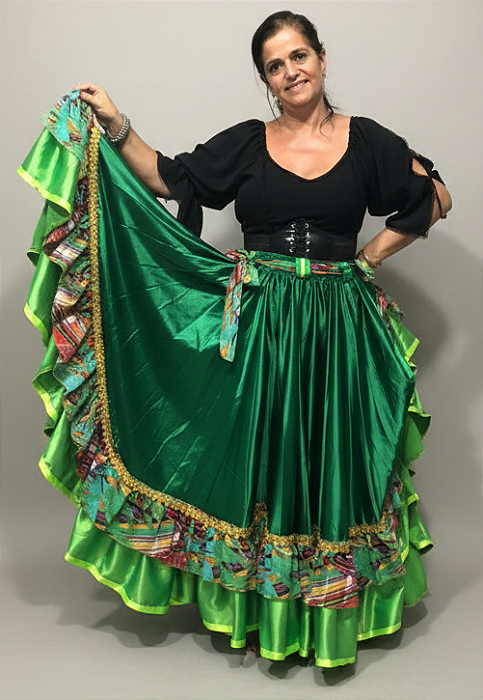 Saia Longa Cigana Modelo 2 Babados com 14 metros de roda