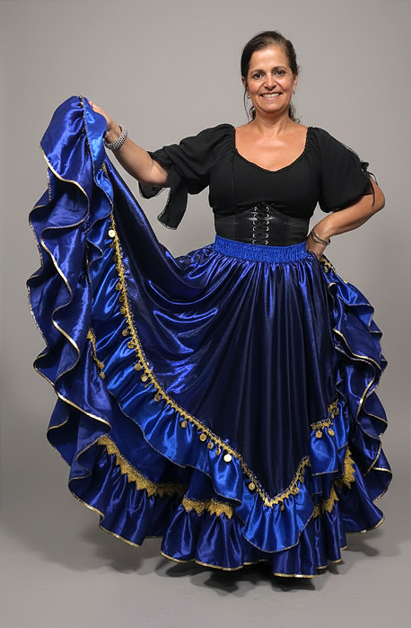 Saia Longa Cigana Modelo Sobre Saia com 14 metros de roda