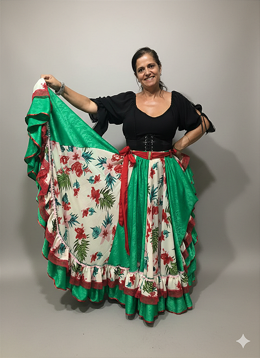 Saia Longa Cigana Modelo 2 Babados com 14 metros de roda