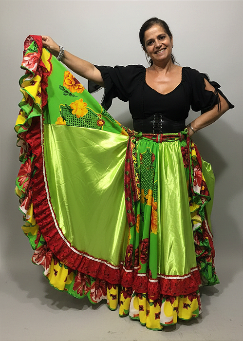 Saia Longa Cigana Modelo 2 Babados com 14 metros de roda