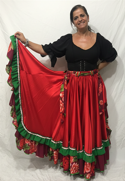 Saia Longa Cigana Modelo 2 Babados com 14 metros de roda