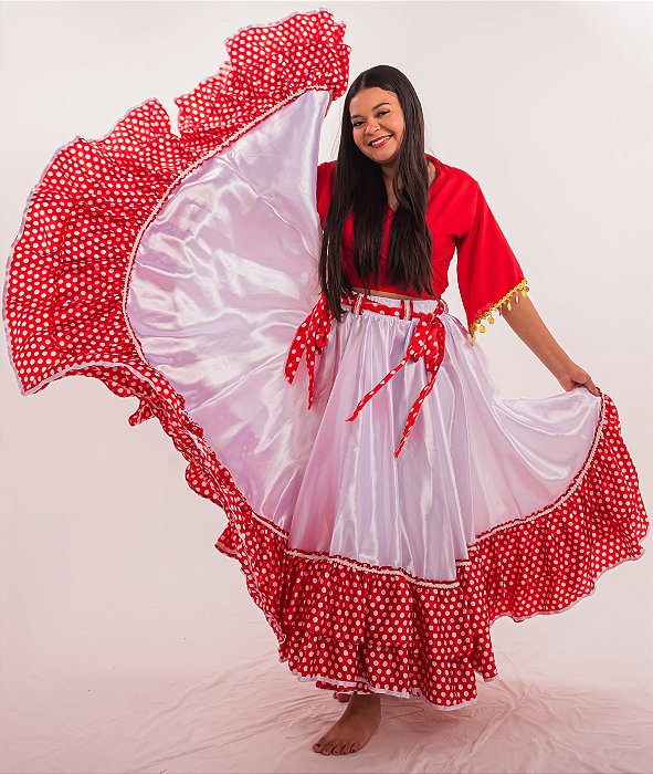 Saia Longa Cigana Modelo 2 Babados com 14 metros de roda