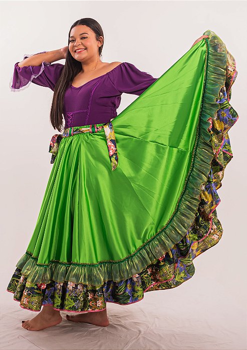 Saia Longa Cigana Modelo 2 Babados com 14 metros de roda