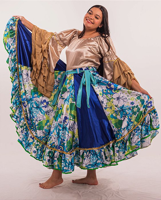 Saia Longa Cigana Modelo 1 Babado com 14 metros de roda