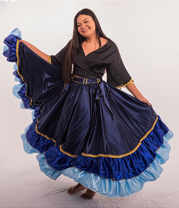 Saia Longa Cigana Modelo 2 Babados com 14 metros de roda