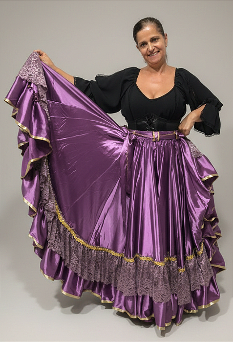 Saia Longa Cigana Modelo 2 Babados com 14 metros de roda