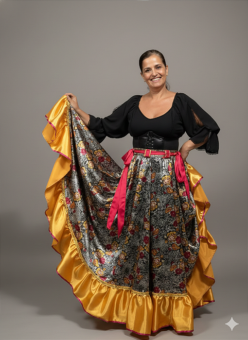 Saia Longa Cigana Modelo 1 Babado com 12 metros de roda Amarelo