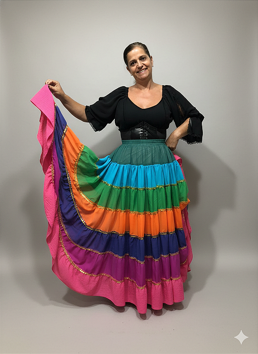 Saia Longa Cigana Modelo 7 cores com 12 metros de roda Azul