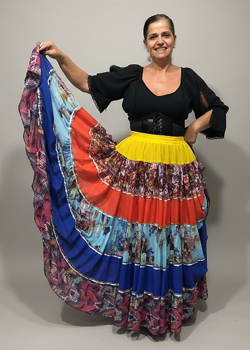 Saia Longa Cigana Modelo Patchwork com 12 metros de roda Amarelo