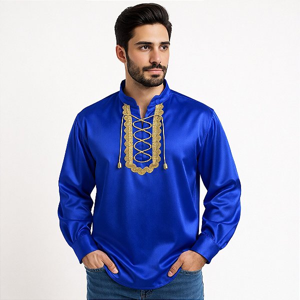 Camisa Cigana Cowboy Moda Luxo Azul Escuro