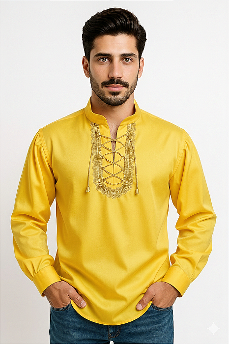 Camisa Cigana Cowboy Moda Luxo Amarela