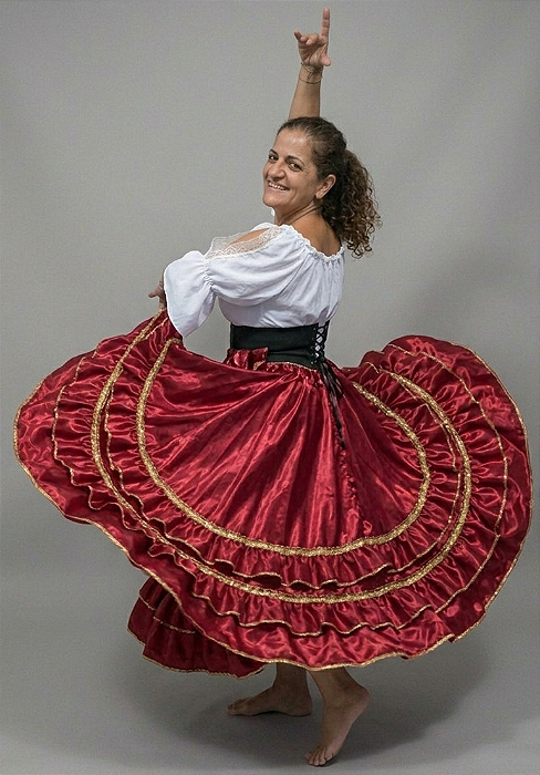 Saia Longa Cigana Modelo 3 Babados com 12 metros de roda