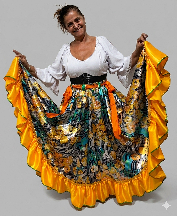 Saia Longa Cigana Modelo 1 Babado com 12 metros de roda Amarela