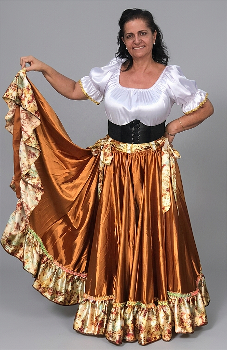 Saia Longa Cigana Modelo 1 Babado com 14 metros de roda Cobre