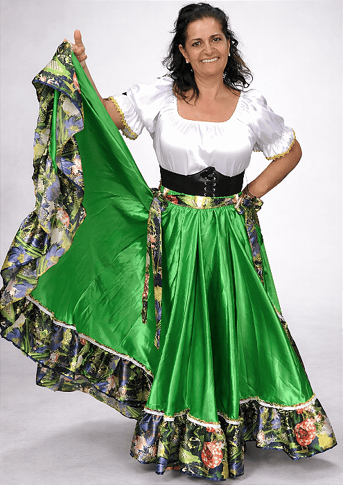 Saia Longa Cigana Modelo 1 Babado com 14 metros de roda Verde