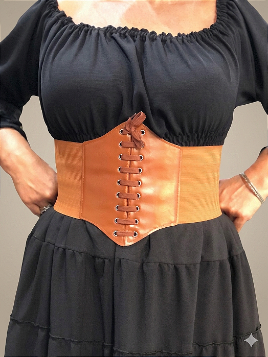Corset Espartilho Corselet Corpete Brilhoso Cinta Modeladora Marrom