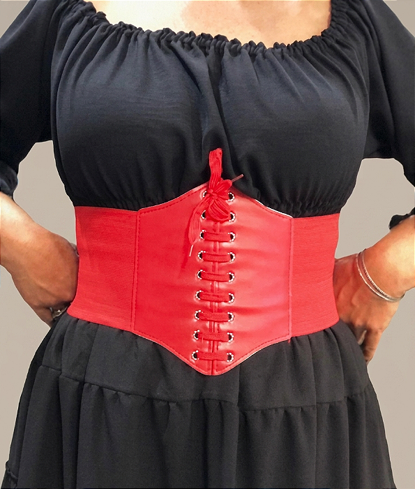 Corset Espartilho Corselet Corpete Brilhoso Cinta Modeladora Vermelho